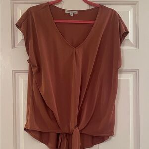 Rust V-Neck Blouse with Tie Detail